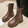 thumbnail image 1 of Wowcloth Women's Mid-Calf Motorcycle Boots – Adjustable Lace-Up & Side Zipper with Chunky Heel for Trendy Winter Casual Outfits, 1 of 9