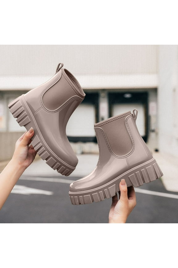 Women's Mid-Calf Rain Boots – Waterproof & Slip-Resistant Solid Color Design for Spring Summer Outdoor Wear, Japanese Style Casual Fashion