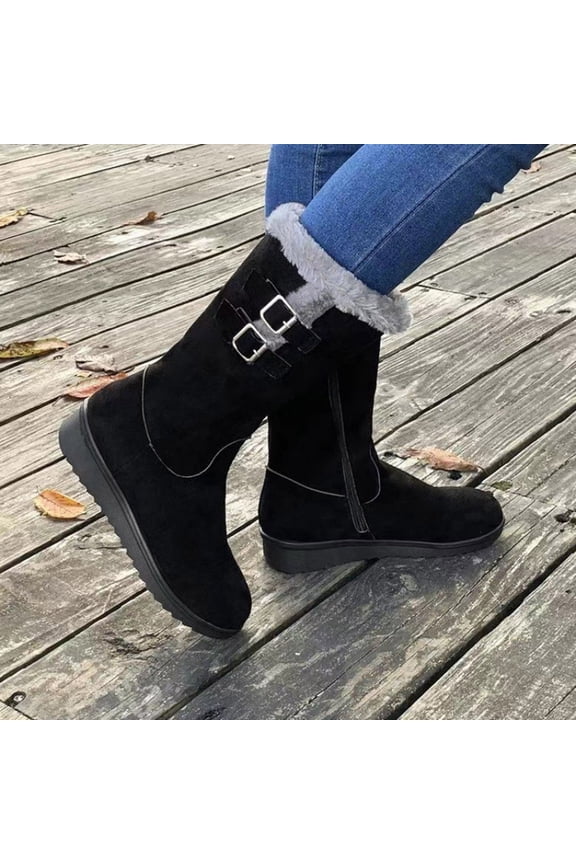Women's Mid-Calf Winter Boots – Comfortable Slip-Resistant Side Zipper Design with Plush Lined Thermal Insulation for Trendy Cold Weather Footwear