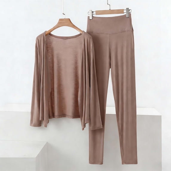 Wowcloth Women's Modal Pajama Set, Long Sleeve Solid Color Casual Loungewear with Cardigan for Spring and Fall Home Wear