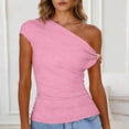 thumbnail image 1 of Wowcloth Women's Off-Shoulder Asymmetric T-Shirt with Metal Buttons, Short Sleeve Solid Color Casual Top for Summer Fashion and Daily Wear, 1 of 9