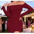 thumbnail image 1 of Wowcloth Women's Off-Shoulder Long Sleeve Pleated Bodycon Dress for Daily Wear and Parties, 1 of 5
