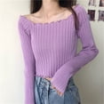 thumbnail image 1 of Wowcloth Women's Off-Shoulder Ruffle Top, Slim Fit Cropped, Knit Long Sleeve for Casual Daily Wear, 1 of 4