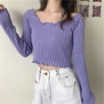 thumbnail image 1 of Wowcloth Women's Off-Shoulder Ruffle Top, Slim Fit Cropped, Knit Long Sleeve for Casual Daily Wear, 1 of 4