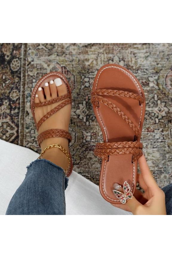 Women's Open-Toe Flat Sandals – Fashionable Casual Spring Slides with Soft Style for Beach Outings,Plus Size