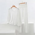 thumbnail image 1 of Wowcloth Women's Pajama Set, Fashionable V-Neck Long Sleeve and Pants, Solid Color Modal Fabric, Casual Loungewear for Spring and Autumn Home Use, 1 of 5
