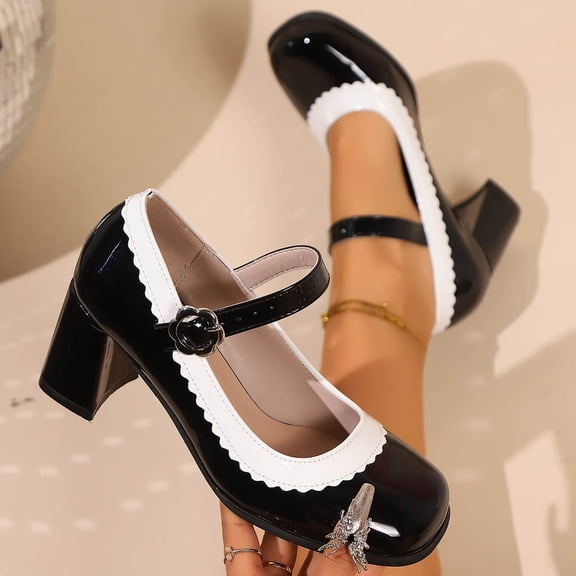 Wowcloth Women's Patent Leather Mary Jane Shoes – Comfortable Square Toe and Single Buckle for Casual Fashion, Available in Large Sizes