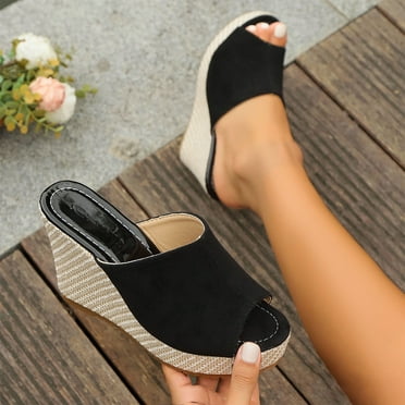 Wowcloth Women's Peep-Toe Flatform Sandals – Comfortable Wedge Heel Slides for Summer Casual Fashion Footwear,Plus Size