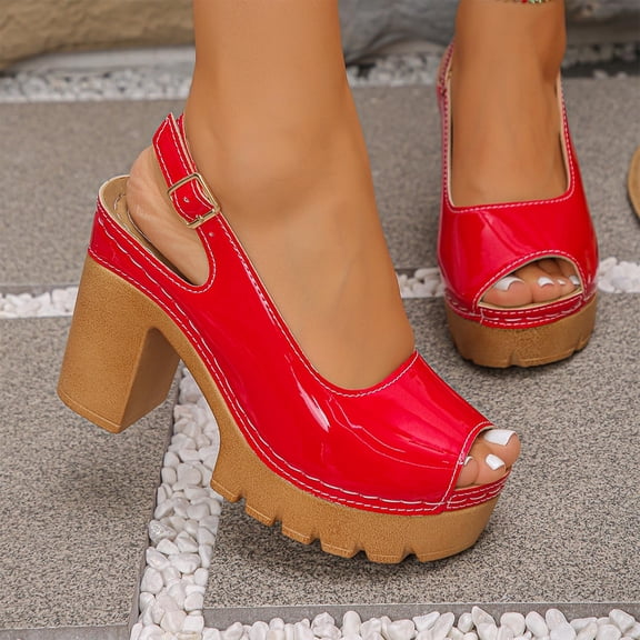 Wowcloth Women's Peep Toe Platform Sandals – Chunky Heel Summer Fashion with Solid Color Design for Casual Outdoor Wear