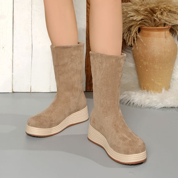 Wowcloth Women's Platform Ankle Boots - Comfortable Wide Width Non-Slip with Thick Fleece Lining & Trendy Winter Warm Casual Shoes