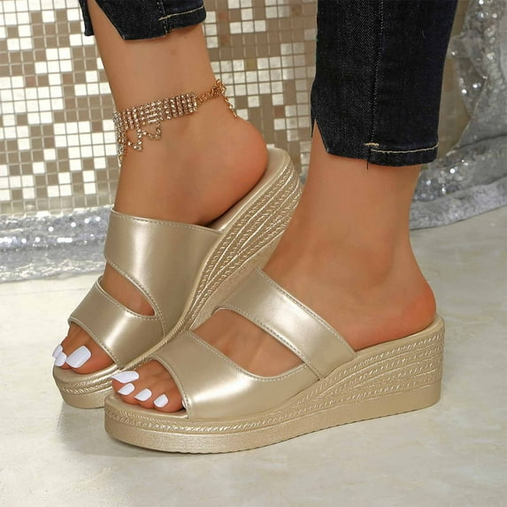 Wowcloth Women's Platform Peep Toe Sandals – Casual Summer Solid Color Wedge Heel for Outdoor Fashion Wear