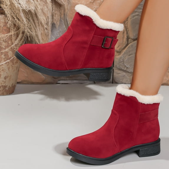 Wowcloth Women's Platform Round Toe Mid-Calf Boots - Fashion Casual Slip-On with Thick Lining & Low Heel Ankle Booties for Everyday Wear