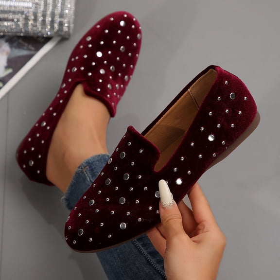 Wowcloth Women's Plus Size Breathable Casual Flats – Comfortable Round Toe Design with Rhinestone Accents and Soft Sole for Everyday Wear