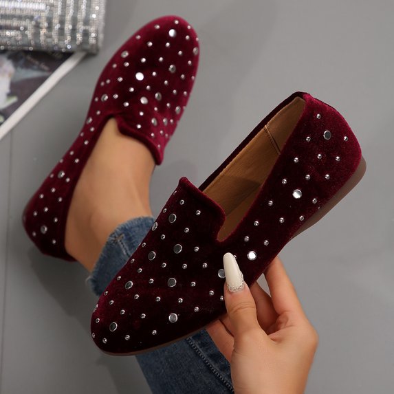 Wowcloth Women's Plus Size Breathable Casual Flats – Comfortable Round Toe Design with Rhinestone Accents and Soft Sole for Everyday Wear