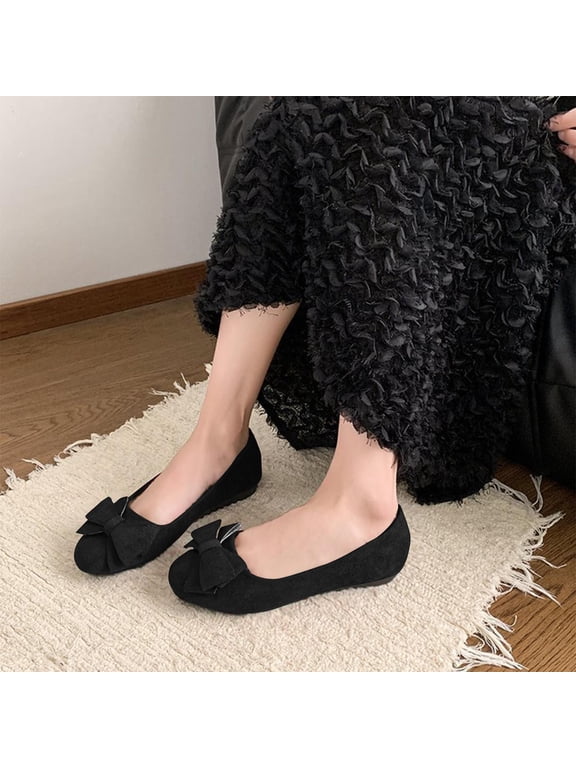 Women's Plus Size Casual Flats - Lightweight Soft Sole with Bow Design, Comfortable Suede for Everyday Spring and Autumn Wear