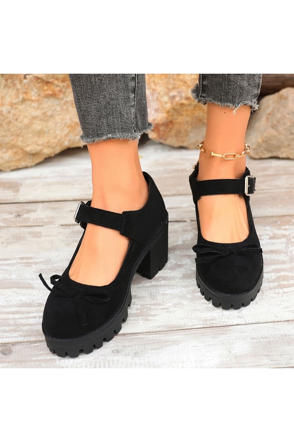 Women's Plus Size Genuine Suede Bow Wrap Strap Chunky Heel Pumps - Comfortable High Heel Shoes for Spring Summer Fashion Trends