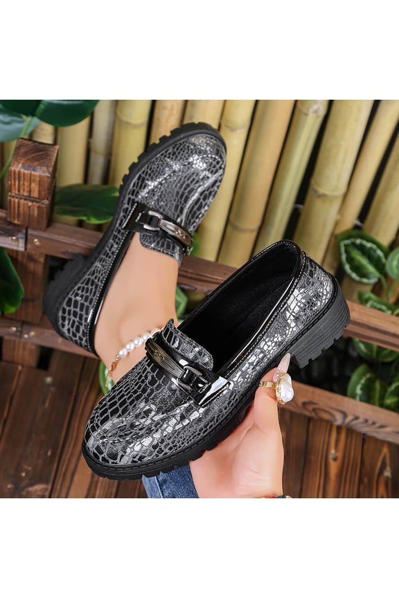 Women's Plus Size Loafers – British Style Slip-On Heel Platform and Metal Buckle for Casual Wear