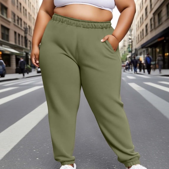 Wowcloth Women's Plus Size Solid Color Elastic Waist Sweatpants with Side Pockets