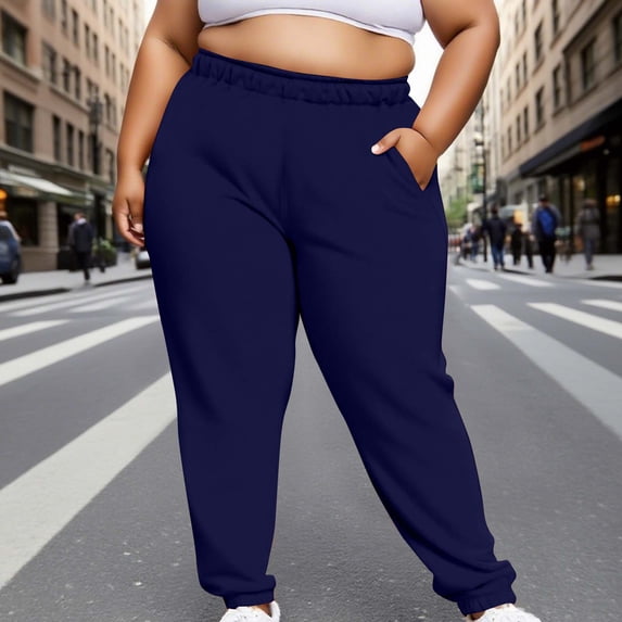 Wowcloth Women's Plus Size Solid Color Elastic Waist Sweatpants with Side Pockets