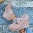 thumbnail image 1 of Wowcloth Women's Plus Size Wedge Heels – Fashion Round Toe Low-Cut with Cross Elastic Band and Platform for Casual Spring Autumn Wear, 1 of 7