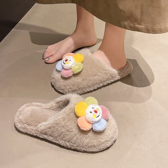 Wowcloth Women's Plush Cotton Slippers - Thick Warm Closed-Toe Design with Non-Slip Soft Sole, Cute Decoration for Home Use in Autumn Winter Fashion