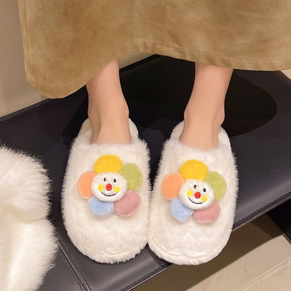 Wowcloth Women's Plush Cotton Slippers - Thick Warm Closed-Toe Design with Non-Slip Soft Sole, Cute Decoration for Home Use in Autumn Winter Fashion