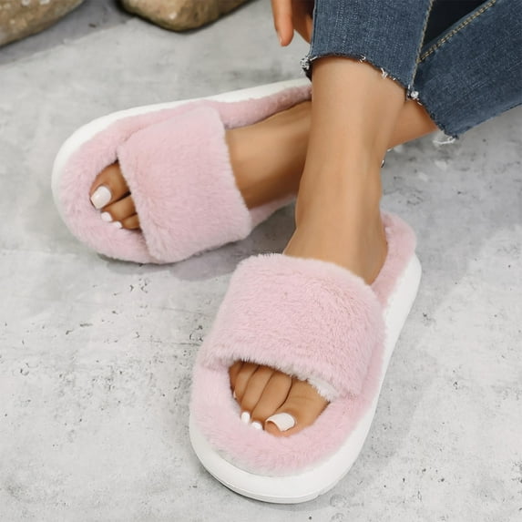Wowcloth Women's Plush House Slippers - Non-Slip Platform Indoor Slides with Fleece Lining for Warmth and Comfort