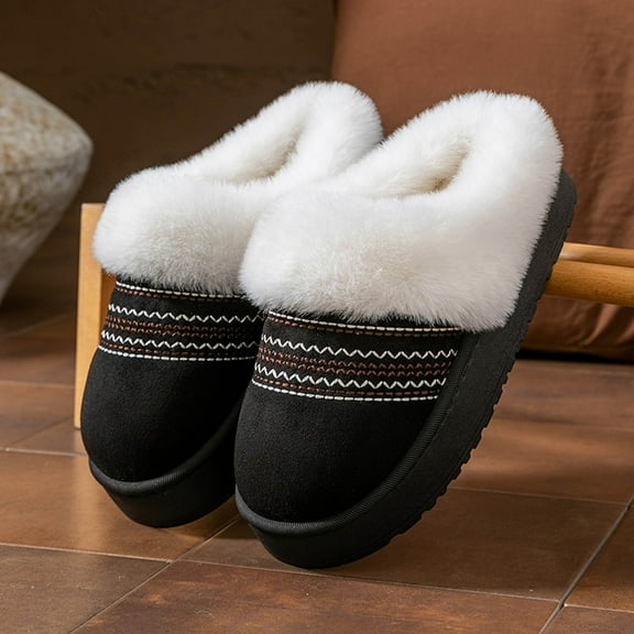 Wowcloth Women's Plush Slippers – Wide Width Winter Slip-On with Thick Sole & Non-Slip, Cozy Fleece-Lined House Shoes for Indoor Outdoor Use