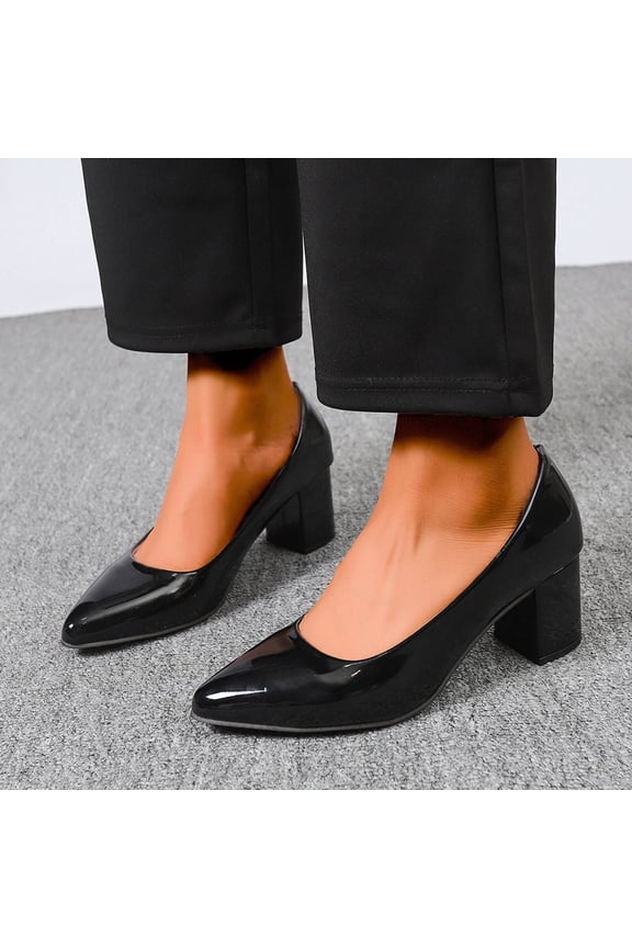 Women's Pointed Toe Heels – Comfortable Solid Color Slip-On Pumps for Office and Casual Wear