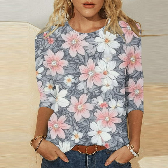 Wowcloth Women's Printed Crew - Neck 3/4 Sleeve Loose T - shirt