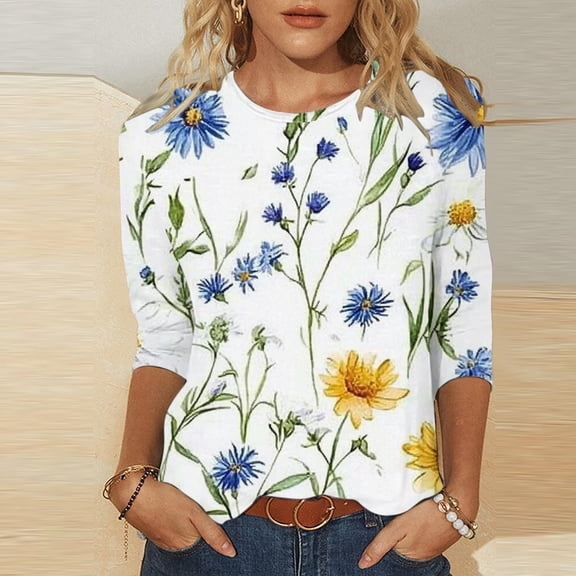 Wowcloth Women's Printed Crew - Neck 3/4 Sleeve Loose T - shirt