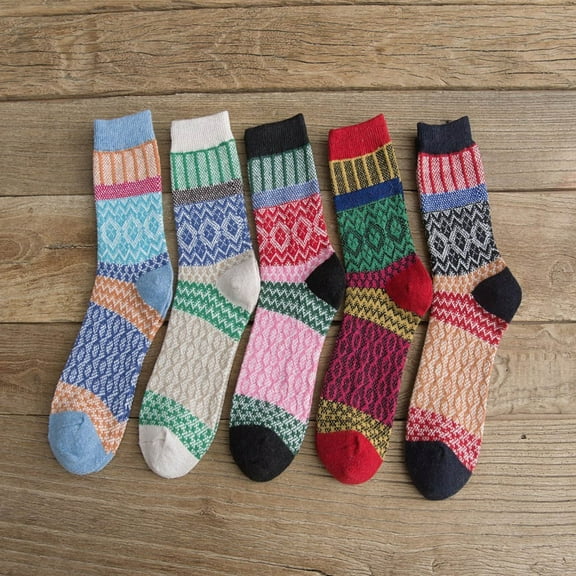 Wowcloth Women's Rabbit Wool Blend Thermal Socks, Cozy Color Block Design, Mid-Crew Winter Warm Cold Weather Socks