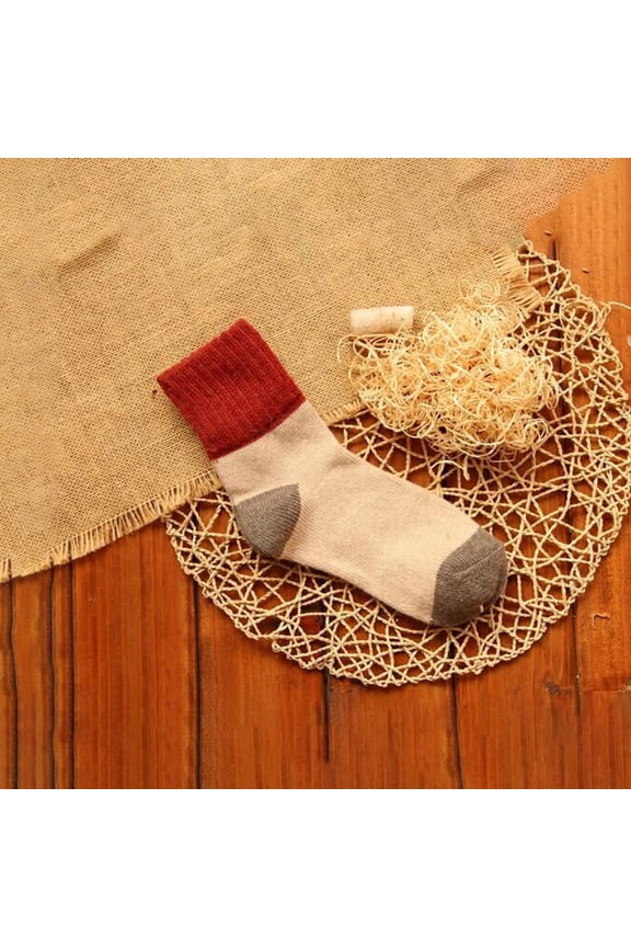 Women's Rabbit Wool Socks, Thickened Cozy Mid-Calf Color Blocking, Autumn Winter Warm Thermal Knit Socks