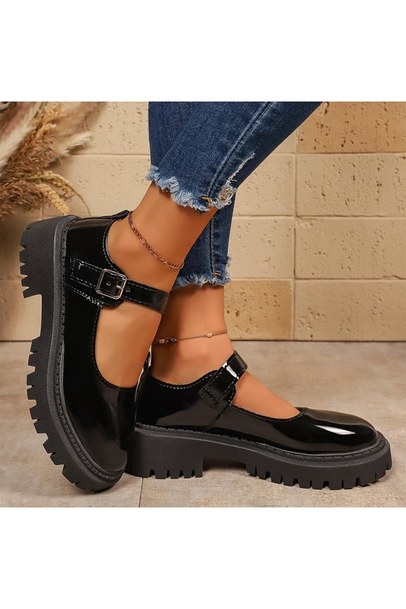 Women's Retro Loafers – Comfortable Round Toe with Chunky Heel and Platform Mid Heel Design for Casual Everyday Wear