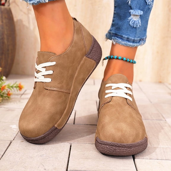 Wowcloth Women's Retro Mules with Lace-Up Detail – Comfortable Round Toe Wedge Heel and Platform Sole for Casual Fashion Wear