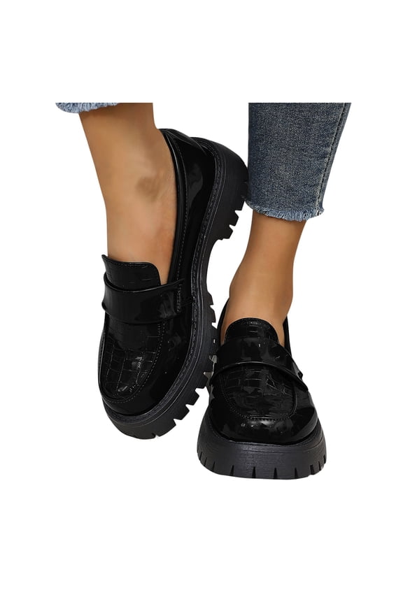 Women's Retro Patent Leather Loafers – Low-Cut Chunky Sole Design with British-Inspired Classic Style Fashion Footwear
