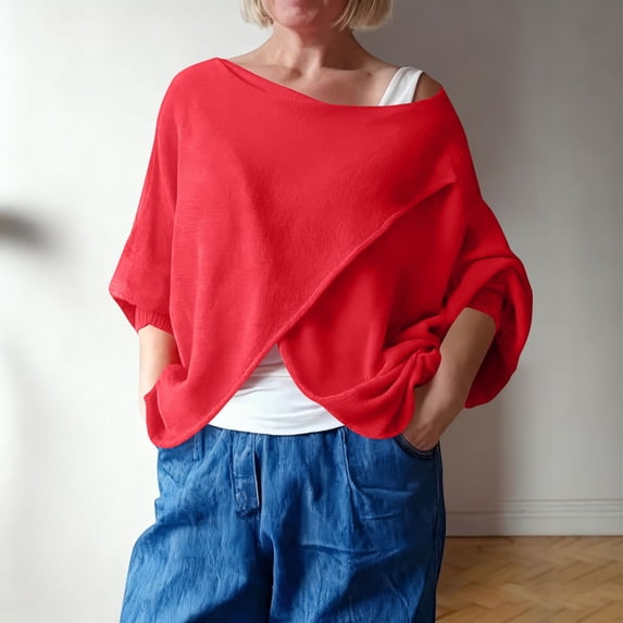 Wowcloth Women's Round Neck Pullover, Casual Loose Fit Solid Color for Daily Wear