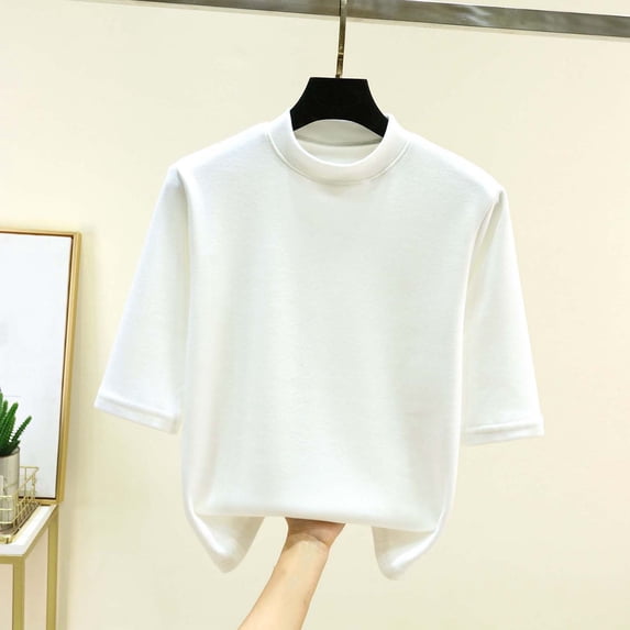 Wowcloth Women's Round Neck Three-Quarter Sleeve Casual Top, Stylish Solid Color and Versatile, for Daily Wear and Layering