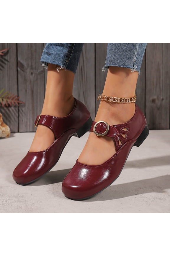 Women's Round Toe Block Heel Pumps with Metal Buckle Detail, Solid Color, Plus Size for Casual Wear and Retro Fashion