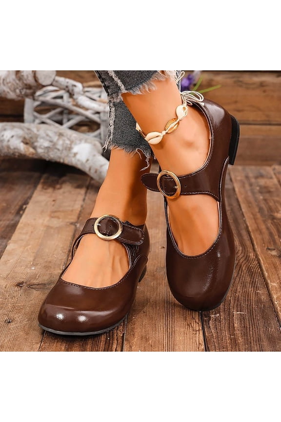 Women's Round Toe Block Heel Pumps with Metal Buckle Detail, Solid Color, Plus Size for Casual Wear and Retro Fashion