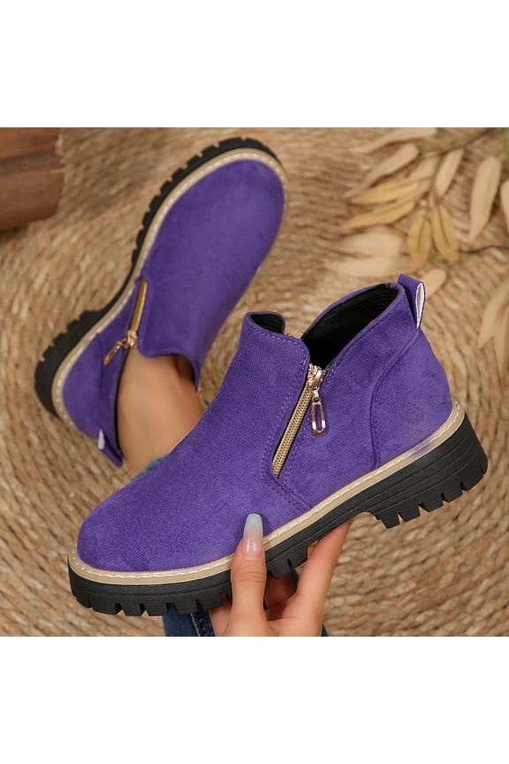 Women's Round Toe Side Zip Ankle Boots – Comfortable Platform Heel with Classic Suede Upper for Fall/Winter Casual & Everyday Outfits