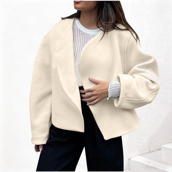 Wowcloth Women's Shawl Collar Jacket, Drop Shoulder Flared Button-Free Open Front Design, Casual Fashion Solid Color Long Sleeve Hoodless for Daily Wear