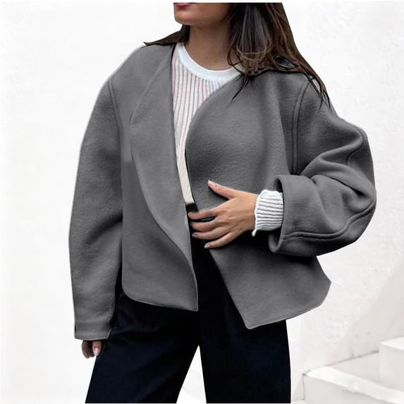 Wowcloth Women's Shawl Collar Jacket, Drop Shoulder Flared Button-Free Open Front Design, Casual Fashion Solid Color Long Sleeve Hoodless for Daily Wear