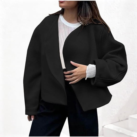 Wowcloth Women's Shawl Collar Jacket, Drop Shoulder Flared Button-Free Open Front Design, Casual Fashion Solid Color Long Sleeve Hoodless for Daily Wear