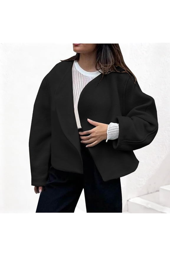 Women's Shawl Collar Jacket, Drop Shoulder Flared Button-Free Open Front Design, Casual Fashion Solid Color Long Sleeve Hoodless for Daily Wear