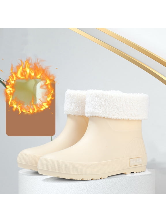Women's Short Rain Boots - Removable Fleece Lined, Waterproof Anti-Slip with Comfortable Platform Wedge Heel for Outdoor Winter Footwear