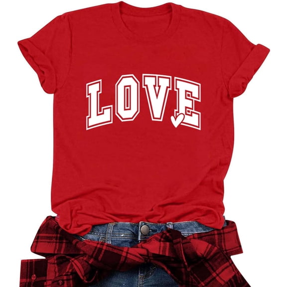 Wowcloth Women's Short Sleeve Cotton T-Shirt, Loose Fit Casual with Valentine's Day Print Round Neck for Everyday Wear