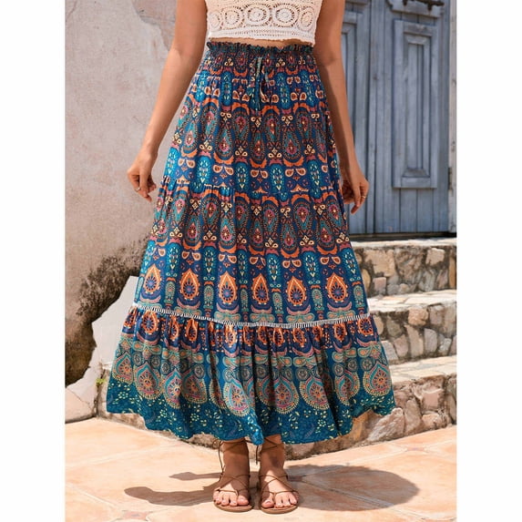 Wowcloth Women's Skirt High Waisted Beach Dress Printed Midi Skirt