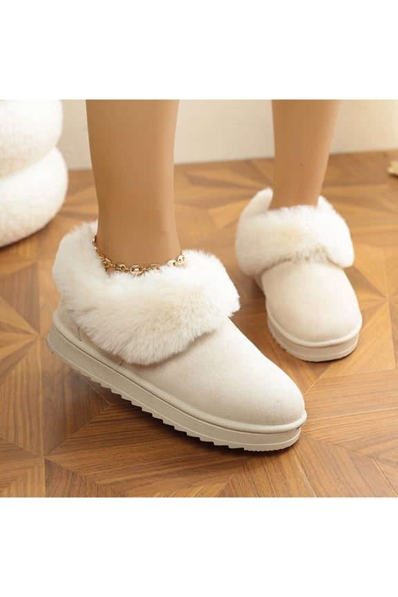 Women's Snow Boots – Fashion Casual Versatile Round-Toe Flat Plain White Furry Simple Winter Outdoor Comfortable Footwear