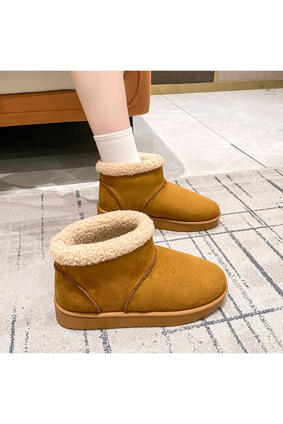 Women's Snow Boots, Fleece-Lined Thickened Anti-Slip Warm Plus Size for Winter, Comfortable Platform Short Boots with Suede Upper, Suitable for Autumn Winter and Daily Use